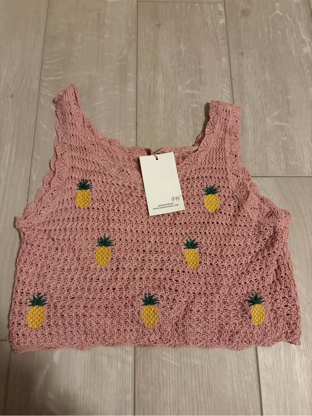 Pink Crochet Pineapple Crop Tank
